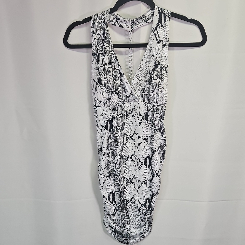 Lipstick Sexy Clubwear Snakeskin Print Halter Dress